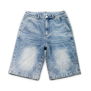 Shorts en jean déchirés pour hommes avec logo personnalisé, coupe slim, haute qualité, effet usé, pour l'été - Product Image 1