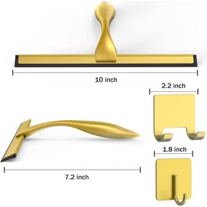 Tergivetro doccia multiuso in acciaio inossidabile con 2 ganci adesivi, strumento per la pulizia di porte doccia, finestre e specchi del bagno domestico - Product Image 2