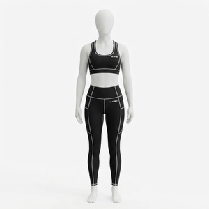 Women Black <b>White</b> Contrast Yoga <b>Set</b> Sports Bra High Waist Pocket Leggings <b>Gym</b> Fitness Workout Activewear <b>Set</b> - Product Image 1