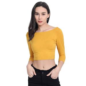 Vente chaude Pas Cher En Gros Femmes Slim Fit T-shirt Personnalisé Sexy Femmes Crop Tops T-shirt Plaine D'été Femmes À Manches 3/4 T-Shirts - Product Image 5