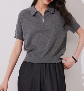 <span class=keywords><strong>Polo</strong></span> en tricot <span class=keywords><strong>bleu</strong></span> <span class=keywords><strong>marine</strong></span> uni avec fermeture éclair, manches courtes, haut décontracté pour <span class=keywords><strong>femme</strong></span>, respirant, coupe classique - Product Image 3