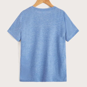 เสื้อยืดแขนสั้นผ้าฝ้ายสีน้ำเงินพิมพ์ลายต้นปาล์มคอกลมเสื้อผ้าลำลองสำหรับเด็ก - Product Image 2