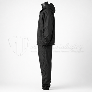 Ensemble de survêtement noir à capuche pour homme, imperméable, longueur intégrale, vêtements de sport décontractés avec poches latérales et fermeture à cordon - Product Image 5