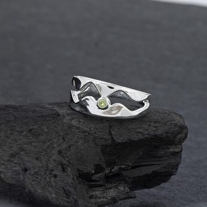 New Round Peridot Faceted Gemstone Geometric Fine Ring 925 Sterling Silver Bezel Setting Minimalist Design Unisex Everyday Wear - Product Image 3