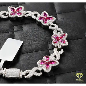 Elegant Rose Gold Plated Pink Stone Flower <b>Bracelet</b> Moissanite Sterling Silver <b>Infinity</b> Link Design Anniversary Gift Jewelry - Product Image 4