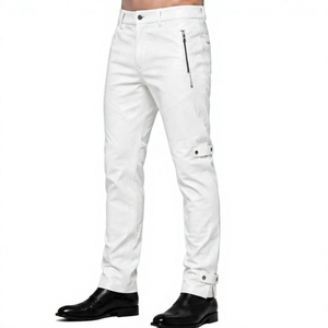 White Men's Slim Fit Casual <b>Trousers</b> With <b>Side</b> <b>Zip</b> Pockets High Waist Breathable Polyester Pants Summer Style - Product Image 6