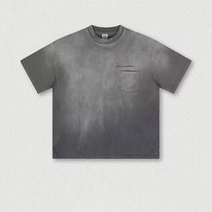เสื้อยืดคอตตอนทรงโอเวอร์ไซส์สำหรับผู้ชาย ลายย้อมสีแบบดิปได คอกลม แขนสั้น สไตล์ลำลอง สีพื้น ดีไซน์กระเป๋าเสื้อ ผ้าเจอร์ซีย์ถัก - Product Image 4