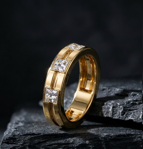 Nuevo Diseño, Anillo de Diamante Cultivado en Laboratorio Chapado en Oro de 18K y 14K, Corte Princesa Clásico, Anillo de Diamante para Hombre, Joyas de Lujo para Hombre, Uso Diario - Product Image 1