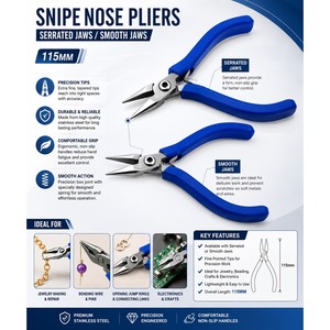 Alicates de Punta Fina con Mordazas Lisas o Dentadas de 115 mm, Herramienta de Precisión para Joyería ZetomedPro - Product Image 4