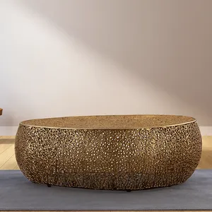 Wholesale Gold Hollow Metal <b>Coffee</b> <b>Table</b> Organic <b>Oval</b> Perforated Design Modern Living Room Center <b>Table</b> - Product Image 1