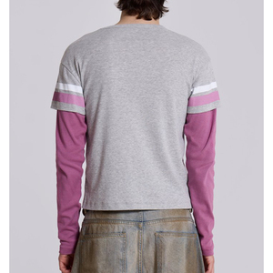 เสื้อยืดผู้ชายผ้าฝ้าย 100% ทรงโอเวอร์ไซส์สองชั้น สไตล์ฮิปฮอป แขนสองชั้น ไม่มีลาย สั่งผลิตขั้นต่ำน้อย - Product Image 3
