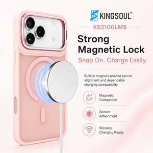 เคสโทรศัพท์แบบพับได้พร้อมขาตั้งโลหะ แม่เหล็กแรงสูง 2.0 มม. วัสดุ PC+TPU ผิวด้าน ปุ่มโลหะ และวงแหวนป้องกันกล้อง สำหรับ iPhone 17/16/15 และ Samsung - Product Image 5