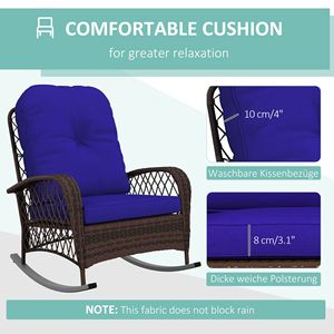 Sedia a dondolo in rattan blu scuro per appartamento, sedia a dondolo da esterno in vimini con telaio in acciaio e cuscino in poliestere per patio, giardino, cortile - Product Image 5