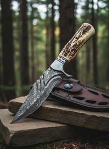 Custom Handmade Damascus Steel Drop Point Skinner <b>Knife</b> With <b>Bone</b> <b>Handle</b> And Leather Sheath 9 Inch DIY Outdoor <b>Knife</b> - Product Image 6