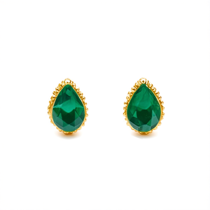 <b>Emerald</b> Cut Green Stone Stud <b>Earrings</b> Rhodium Plated 18K <b>Gold</b> - Product Image 2