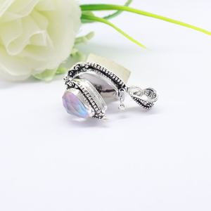 Elegant Vintage Engagement Aurora Opal <b>Locket</b> Charm Pendant Handmade Gold Plated 925 Sterling Silver Gemstone Gift - Product Image 3