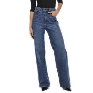 Jean évasé en denim pour femme 100 % coton ultra-doux et respirant, broderie, tissu de qualité supérieure, séchage rapide, taille haute, style années 90 - Product Image 1