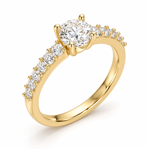 Anillo Solitario Clásico con Diamante Cultivado en Laboratorio de 0.60CT, Corte Redondo, Engaste Pavé en el Hombro, Joyería Personalizada OEM - Product Image 1