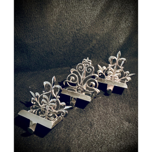 Floral Design Metal <b>Stocking</b> <b>Holder</b> Silver Color Shiny Polished Handcrafted Tabletop Christmas Ornaments Hook Home Decor Supply - Product Image 2
