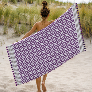 100% Organic Cotton Fouta <b>Towel</b> Oversized Beach <b>Towel</b> Customized 100% Turkish Printed Beach <b>Towel</b> With Pom-Pom. - Product Image 3