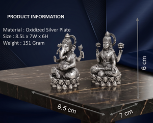 Jaipur Metals - Juego de 2 Figuras de Laxmi y Ganesh en Latón Plateado Oxidado 999, Diseño Moderno para Decoración del Hogar, 8.5x7x6cm, Hechas a Mano y Duraderas - Product Image 2