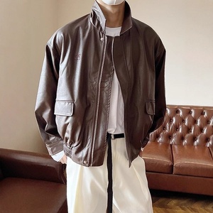 Chaqueta Cortavientos con Capucha de Cuero PU Unisex, Estilo Urbano, Color Liso, Estilo Casual, Venta en Línea, Servicio OEM, Otoño Invierno - Product Image 5