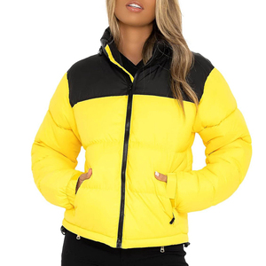 Nouvelle veste matelassée pour femme 2026, jaune et noir, à blocs de couleur, manches longues, col montant, fermeture éclair, pour l'hiver - Product Image 1