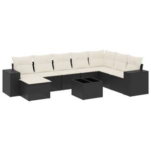 Grand ensemble de canapés de jardin avec accoudoirs réglables en rotin PE noir, mobilier d'extérieur confortable - Product Image 2
