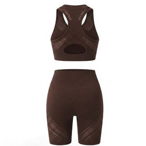 Nouvel Arrivage Ensemble de Sport Côtelé Sans Coutures pour Femme, Soutien-Gorge et Short Athlétique, Tissu Extensible, Coupe Fluide, Tenue de Fitness Moderne Deux Pièces - Product Image 6