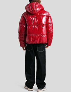 <b>Red</b> <b>Hooded</b> Puffer <b>Jacket</b> Solid Color Waterproof Zipper Closure Casual Winter Thick Polyester Regular Fit Short Length - Product Image 5