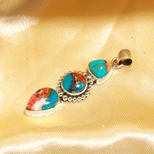 Pendentif en argent sterling massif 925 avec turquoise coquille de palourde, pierre de naissance de décembre, serti clos en taille poire - Product Image 3