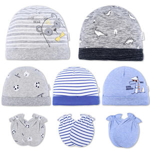 Ensemble de 3 pièces de moufles et chaussons décontractés en coton biologique tricoté pour bébé, respirant, imprimé par transfert thermique, anti-rayures, vente en gros - Product Image 1