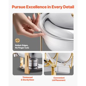Set da 4 Chafing Dish in Acciaio Inossidabile da 5 Qt per Buffet, con 4 Vasche Grandi, Controllo Manuale della Temperatura, Scaldavivande per Catering con Coperchio e Serbatoio Acqua - Product Image 4