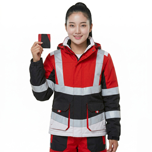 Veste de travail haute visibilité réfléchissante pour femmes, rouge, noir, gris, polyester, vêtements de sécurité, vestes à capuche pour femmes - Product Image 3