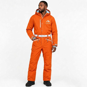 Combinaison de ski imperméable et coupe-vent à capuche avec fermeture éclair, logo personnalisé imprimé, pour homme et femme, hiver, extérieur, snowboard, polyester - Product Image 3
