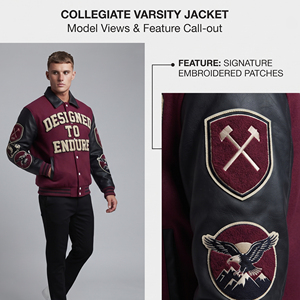Manufacture Varsity Jacket Men Leather Sleeve Patches Front Wool Chenille Embroidery Varsity Jackets Mens Letterman Varsity <b>Coat</b> - Product Image 2