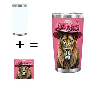 Vaso de acero inoxidable de 20 oz con doble pared aislante y diseño de león y sombrero de flores para café, té y viajes - Product Image 1