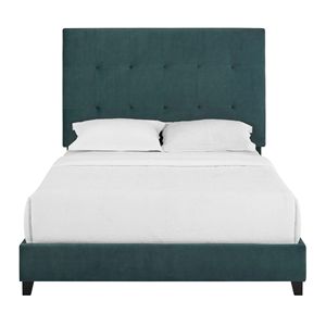 Lit plateforme capitonné en velours vert taille Queen de la collection Bridgevine Home Luxury Up-Holstered Beds - Product Image 3