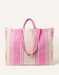 Striped Canvas Tote Bag Portable Shopping Carryall Beach Travel Bag Women <b>Large</b> Capacity Eco Friendly Rope Handle - Product Image 1
