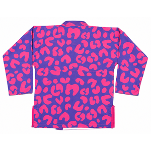 <b>Purple</b> Brazilian Jiu Jitsu MMA <b>Kimonos</b> Style Featuring Vibrant Pink Leopard Animal Print Unisex Adults 100% Cotton Silk Screen - Product Image 3