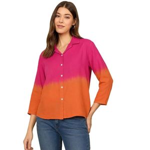 Camisa Casual de Rayón para Mujer, Estilo Ombre, Manga 3/4, Corte Holgado, Tie-Dye, Doble Tono, para Oficina y Uso Casual - Product Image 1