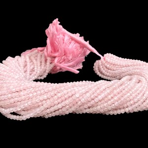 Perles facettées en quartz rose naturel, perles de quartz rose de 3 mm, brin de 13 pouces, perles rondes en quartz rose, quartz rose AAA - Product Image 1