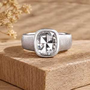 Bague de luxe surprise en or massif 14 carats avec diamant de laboratoire taille coussin 1,20 carat serti clos, bijoux fins pour homme et femme, cadeau pour mariage - Product Image 5