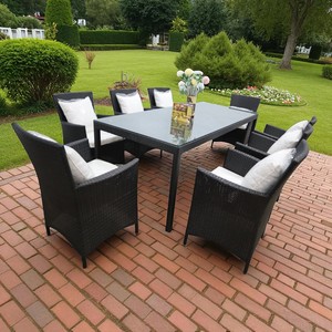 PRCF-010 Juego de Comedor para Exteriores de 7 Piezas, Resistente a la Intemperie, Sillas de Ratán PE, Muebles de Jardín Resistentes a los Rayos UV para Restaurante o Patio Trasero - Product Image 1