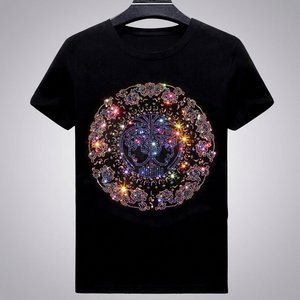 T-shirts pour hommes Power Gears avec strass, 100% coton, coupe ample, manches courtes, séchage rapide, respirant, haute qualité, blancs - Product Image 3