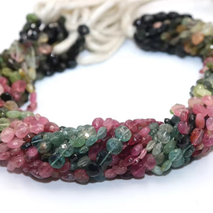 Cuentas de forma de moneda facetadas de turmalina múltiple natural Cuentas de turmalina de 3mm - Product Image 1