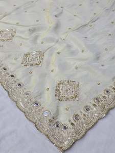 Tela de Chifón Premium Ecológica para Dupatta, Bordada con Lentejuelas y Cuentas, Peso Medio, 100% Poliéster, Diseño Moderno para Trajes de Boda - Product Image 4