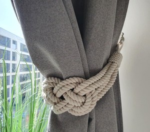 White Rope Curtain Tieback – Cotton Knot Curtain Holdback – Decorative Drapery <b>Tie</b> <b>Back</b> - Product Image 2