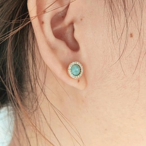 925 Sterling <b>Silver</b> Gold Larimar Bohemian Style <b>Stud</b> Earrings Natural Bezel Set CZ Pave Birthstone Healing Crystal Wedding Party - Product Image 5