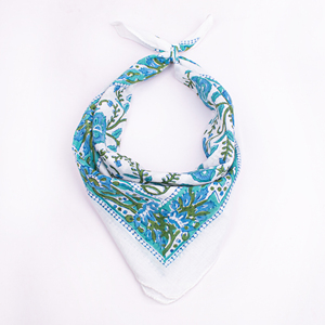 Blue White Floral Cotton Bandana Breathable Casual Wear Spring Summer Kerchief <b>Scarf</b> <b>Square</b> Patterned Headwrap - Product Image 5